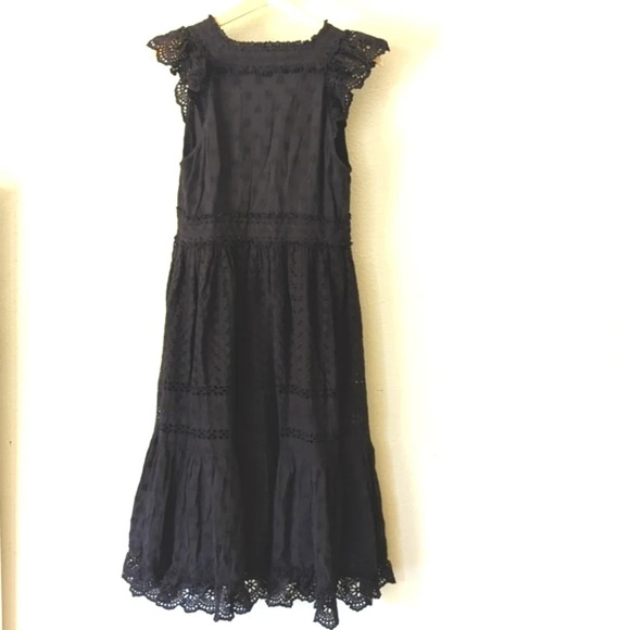 ulla johnson marjorie black noir eyelet lace mid dress - Picture 9 of 14